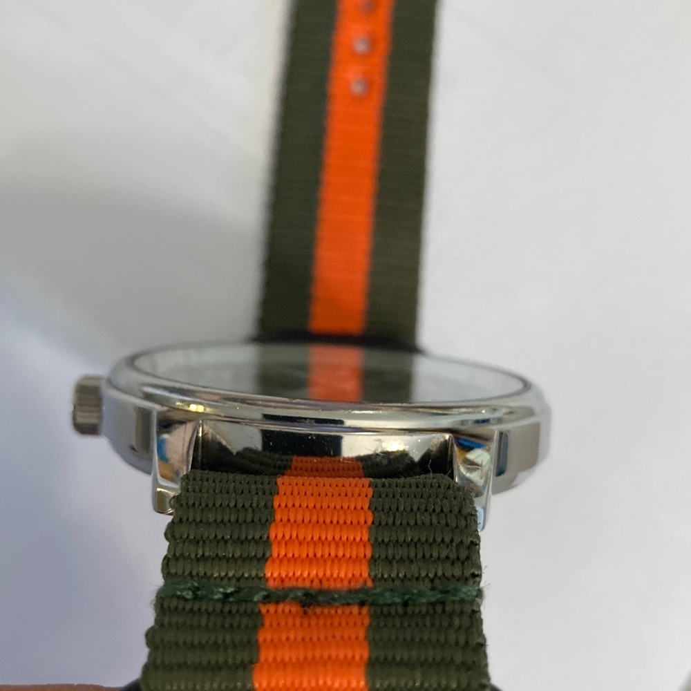 Timex Indiglo watch, black dial, new olive green and orange striped nato strap - Picture 5 of 11